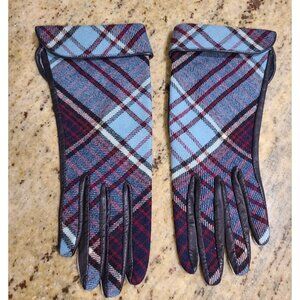 Vintage Size S 6.5 Wool Leather Plaid 9" Gloves Triminghams? London Bermuda??